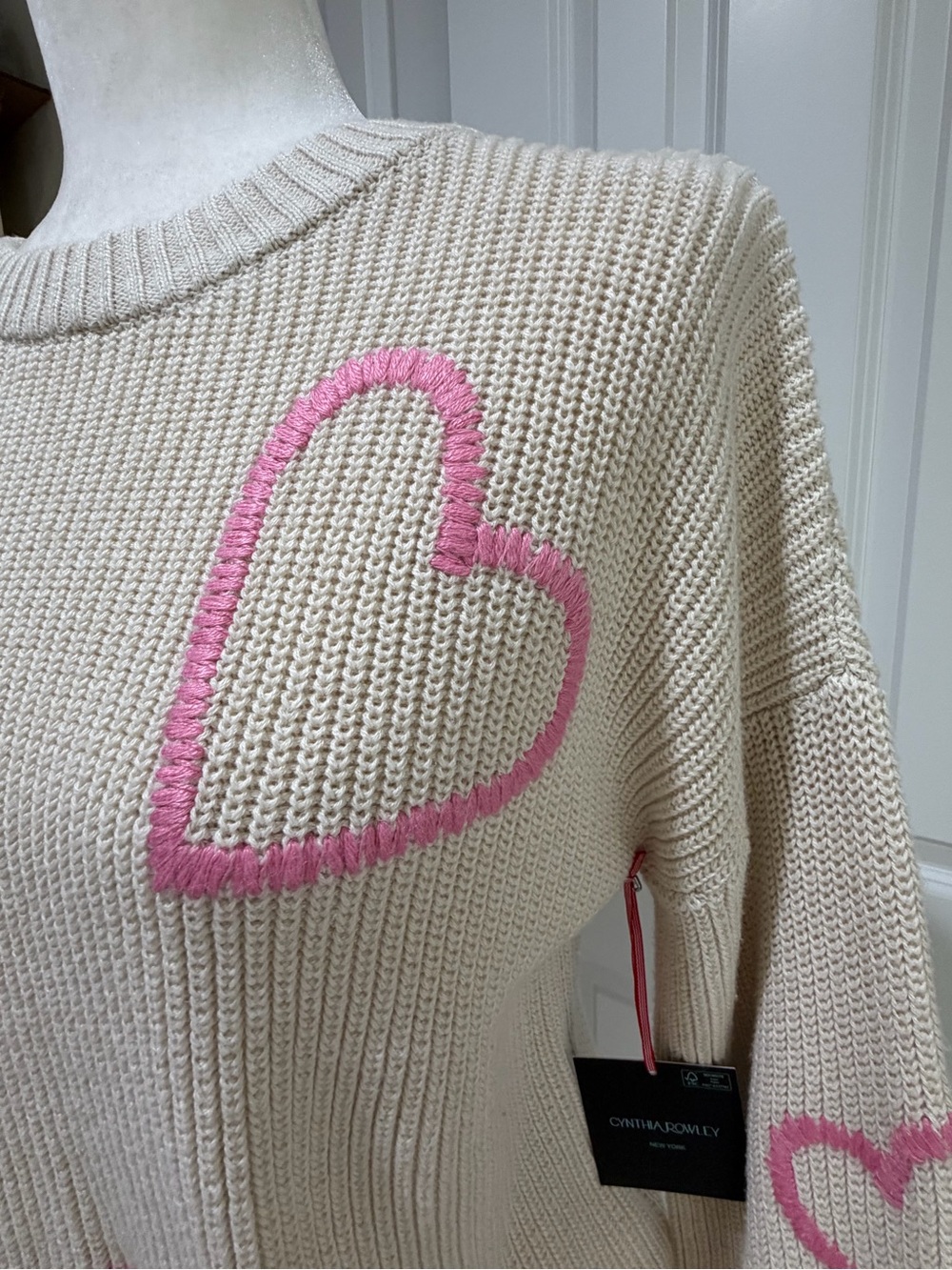 Cynthia Rowley Cream/Pink Sweater Size S - Picture 9 of 10